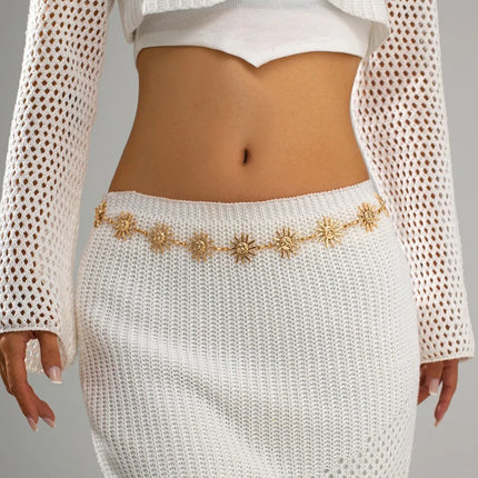 Retro Bohemia Metal Human Face Sun Flower Waist Chain Ankle Chain for Women Summer Beach Sexy Bikini Expose Waist Body Jewelry
