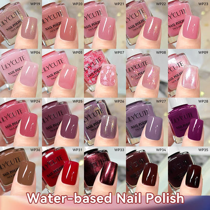LILYCUTE 7ml Water-based Nail Polish Red Glitter Sequins Long Lasting Quick Drying No Need of Lamp to Cure Vernis for Nails