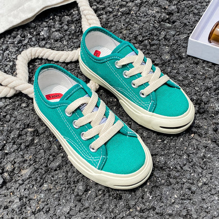 8037 Low cut solid color lace-up children's canvas shoes breathable boys and girls board shoes cloth shoes comfortable