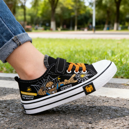 Children Canvas Casual Shoes Boys Cartoon Running Sneakers Spring Fashion Teenager Kid Black Red Red Shoes Size 26-37