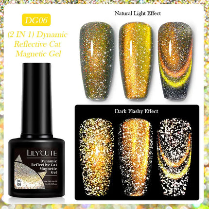 LILY’CUTE 7ml Ultra Shine Cat Eye Nail Polish Rainbow Laser Dual Beam Crystal Nail Gel Varnishes Soak Off Semi Permanent UV Gel
