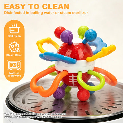 Manhattan Round Ball Baby Toys for Infant 0-12months Soft Silicone Hand Grab Ball Rattle Infant Teeth-glue Montessori Toys