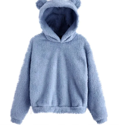 Autumn Winter Women's Hoodies Winter Women Long Sleeve Rabbit Ear Hood Sweatshirt Cute Plush Warm Casual Hoodie Tops