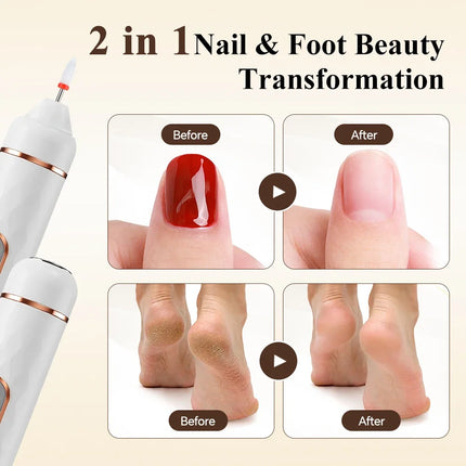 2 In 1 Electric Manicure Pedicure Kit & Foot Callus Remover Rechargeable Nail Drill Machine Toenail Grinder Foot Care Tools
