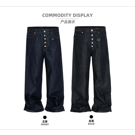 MIJKO High Street Cleanfit Drak Blue Jeans for Men and Women Straight Vintage Casual Denim Trousers ZJ089