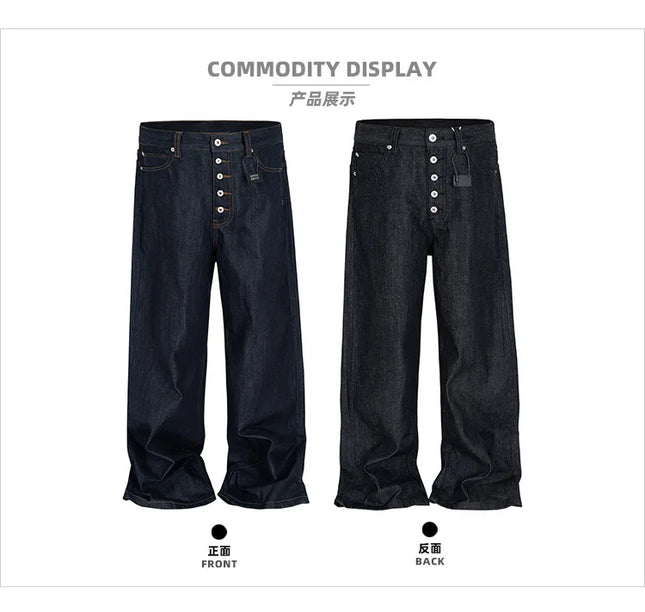 MIJKO High Street Cleanfit Drak Blue Jeans for Men and Women Straight Vintage Casual Denim Trousers ZJ089