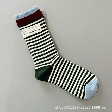 Bonne Maison French Small Batch Women's Fun Oil Painting Style Mid-Calf Cotton Dopaamine Colorful Socks Moisture Wicking Sweat