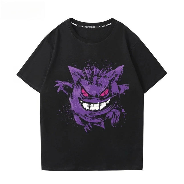 Pokémon Gengar Printing Tee Pure Cotton T-shirt Men's 2026 Summer Fashion Oversize Street Casual Y2K Tops Streetwear Clothing