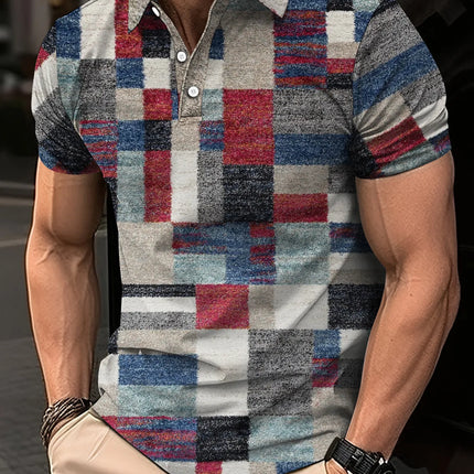 Fashion Elegant Harajuku Slim Fit Ropa Hombre Loose Casual All Match Lattice Men's POLO Shirt Printed Button Short Sleeve Tops