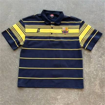 Y2k Retro Harajuku T Shirt Two Color Embroidered Logo Striped Patchwork Barca Polo Shirt Trendy Hiphop Men Women Oversized Tops