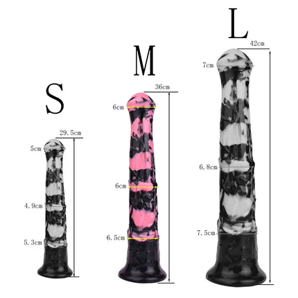 FAAK Colorful Silicone Ribbed Fantasy Horse Knot Dildo with Suction Cup Anal Sex Toys Soft Girthy Huge Fake Penis for Women