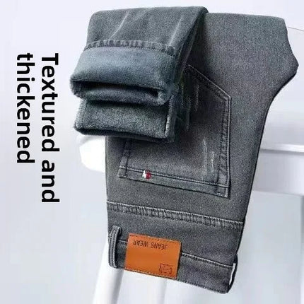 Denim Winter Velvet Thickened Slim-fitting Small Feet Elastic Casual Warm Men's Pants Cotton Trousers Jeans for Men Streetwear
