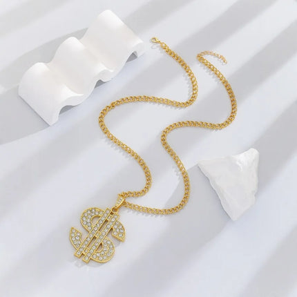 European and American exaggerated hip-hop domineering thick dollar symbol necklace alloy diamond-encrusted chain personality tr