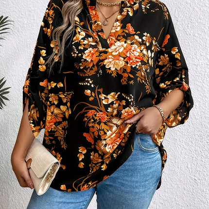 Plus Size Spring Autumn Women's Elegant Blouses Shirt Casual Fashion V Neck Loose Long Sleeve Female Tops