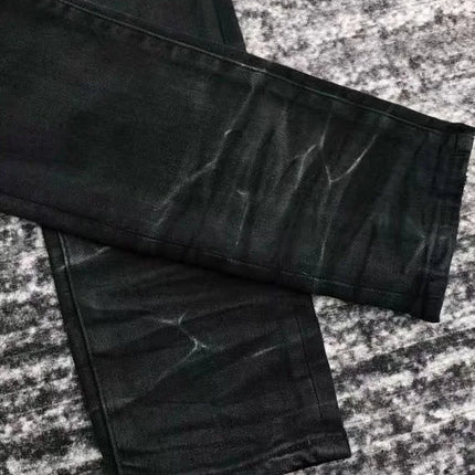 Men Yellow Ribbed Patches Distressed Jeans
