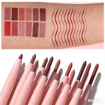 12-Pack Velvet Matte Lip Liner Pens Easy Coloring Lip Outline Pen Long-lasting Moisturizing Lip Makeup Women's Beauty Tools