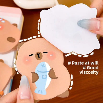 5Pcs/Lot Cute Capybara Sticky Note 60Sheets/Book Kawaii Goose Fish Capybara Shaped Memo Pad Student Message Writing Pads School