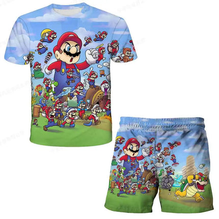 2026 Super Mario Boys 3D T-shirt Set Boys and Girls Cute Summer Top + Shorts Children's Short-Sleeve Birthday Gift  Boys Clothes