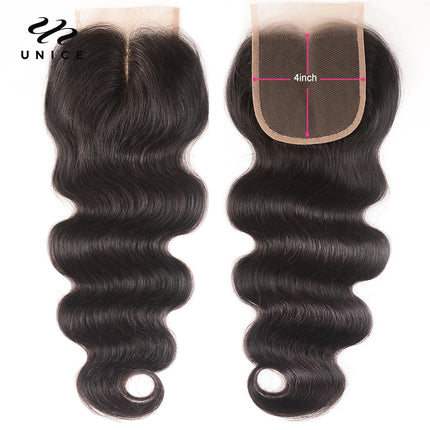 UNice Body Wave Human Hair 4x4 Lace Closure & 5x5 HD Lace Closure Natural Color Human Hair Lace Closure 1Pcs 150% Density
