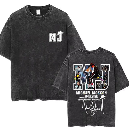 Vintage Washed Michael Jackson King of Pop T-shirt Men Women Retro Gothic Rock T-shirts Men's Punk Oversized T Shirts Streetwear