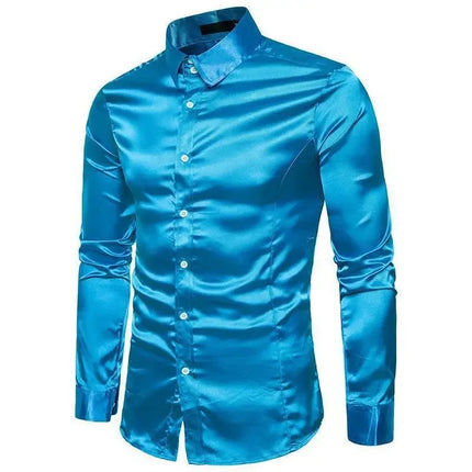 Amazon Spring Autumn Men's Long Sleeve Shirt Casual Fashionable Shiny Interior Top Men's European Style Foreign Trade Shirt