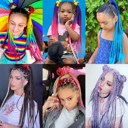 AZQUEEN Synthetic Rainbow Color Braided Ponytail For Girls Hair Elastic Rubber Band 60CM Braid Pony Tail Hair Extensions