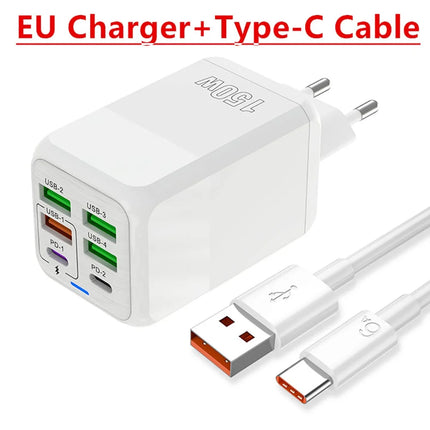150W 6 Ports USB Charger PD Fast Charging Charger Wall Adapter EU/US/UK Plug Charger Quick Charge 3.0 Multi Ports Power Adapter