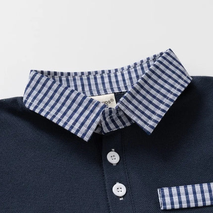 HoneyCherry New Summer Boys' Polo Shirt, Cotton Color - Block Spliced Short - Sleeve Lapel Top for Toddlers