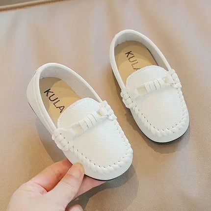 Boys Leather Shoes Black White for School Party Wedding Kids Formal Flats Loafers Slip-on Soft Loafers Children Moccasins 21-30