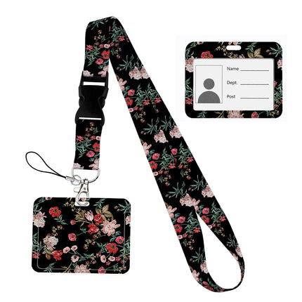 Flower design Lanyard Business Credit horizontal Card Holder Neck Strap Keychain Hang Rope ID Badge Holder Lariat Lasso