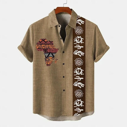 New men's summer Hawaiian casual fashion beach vacation style short sleeved printed shirt loose retro social plus size top