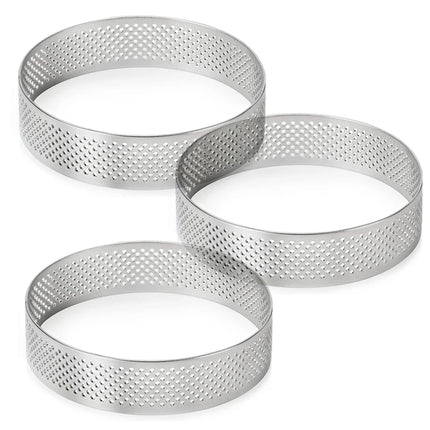 Tart Ring Set, 3-12Pcs Perforated Stainless Steel, Food Grade Nonstick Reusable EasyClean, Cake Rings Pastry Molds, Baking Tools