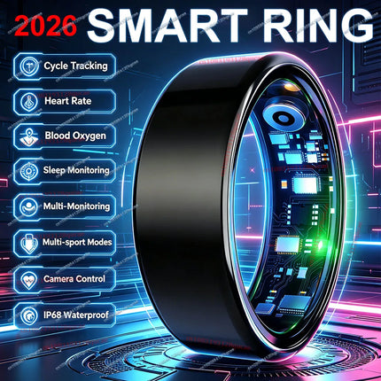 2026 New R12 Smart Ring with Charging Box, Camera Control, Blood Oxygen Health Manager, 5 ATM Waterproof For Men Women Smartring