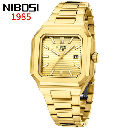 NIBOSI Luxury Square Fashion Men's Wristwatch Waterproof Luminous Date Week Quartz Men's Watches Stainless Steel Men's Watch Reloj