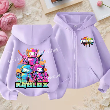 3-12 Boys Girls 2026 Kids Fashion Hoodies Tops Kids' Roblox Print Zipper Hoodie Colorful Splash Design Casual Sweatshirt For