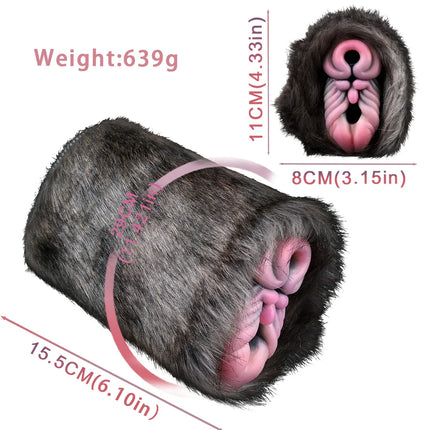 ELKKOST Silicone Animal Fantasy Male Masturbator with Fur Pocket Stroker Pussy Penis Sleeve Fake Vagina Anal Sex Toys for Men