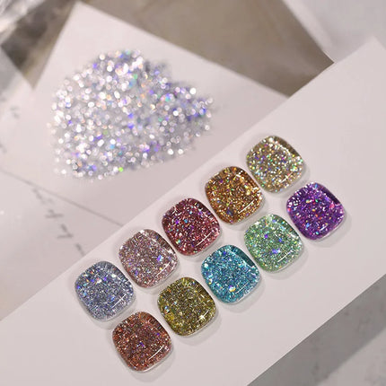 10 Colors Holographic Glitter Gel Nail Polish Spring Color Sparkling Sequins Soak Off Uv Led Varnish Nail Art Diy