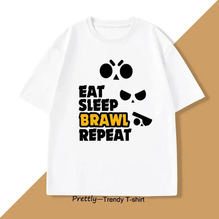 Eat Sleep Brawl Repeat T Shirt for Men Women Gamer Mobile Game Brawl Printed T-shirt Casual Short Sleeve Women's Clothing