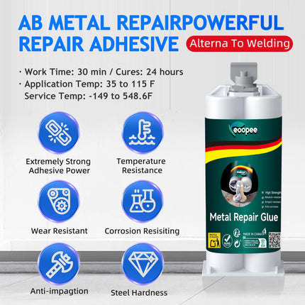 Strong AB Casting Adhesive - High Temperature Resistant Metal & Plastic Repair Glue, Industrial Strength Epoxy for Casting, Weld
