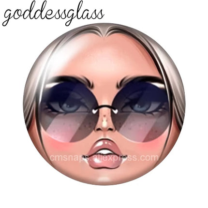 Matryoshka Doll Face Girl Sunglasses 12mm/18mm/20mm/25mm Round photo glass cabochon flat back Making findings Jewelry