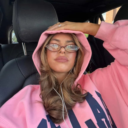 Harajuku Y2K American Light Luxury Style Pink Oversized Hoodie Men Street Hip-hop Fashion Letter Patch Casual Pullover Women