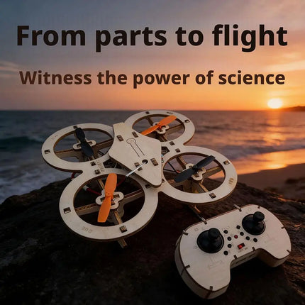 DIY Wooden RC Drone Quadcopters Building Kit - STEM Educational Science Experiment Aircraft Model Gift for Kids Students