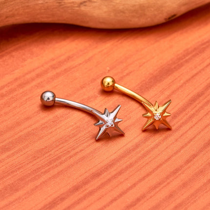 ASTM F136 Titanium 16G CZ North Star Rook Earring 6mm 8mm 10mm 12mm Curved Barbell Eyebrow Cartilage Tragus Labret Piercing