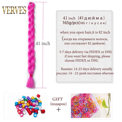 VERVES Braiding Hair Long 100 cm Folded Synthetic Jumbo Braids 165g/Piece Brown Black Pink Pure Color Braid Hair Extensions