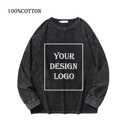 100% Cotton Men's Clothing Vintage Black Acid Wash Hoodies Men Women Oversized Hip Hop Sweatshirts Casual Pullover Y2K Clothes