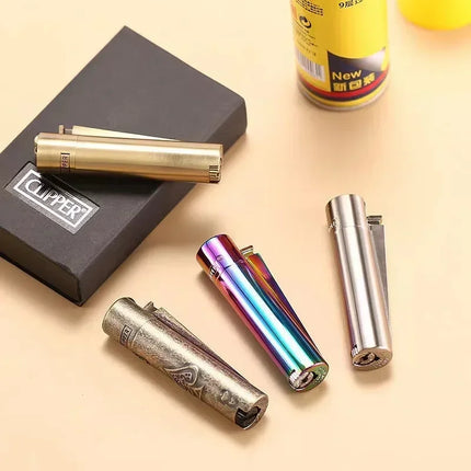 New Clipper Spades A Metal Fireless Butane Gas Jet Torch Lighter Portable Grinding Wheel Flint Inflatable Lighter Men's Gift