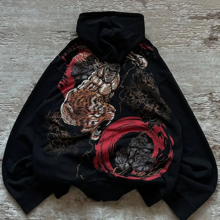 Y2K Fashion Retro Hoodie Harajuku Gothic Punk Graphic Embroidery Zipper Hoodie Hip Hop Men Women Versatile Casual Streetwear New