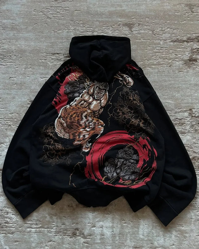 Y2K Fashion Retro Hoodie Harajuku Gothic Punk Graphic Embroidery Zipper Hoodie Hip Hop Men Women Versatile Casual Streetwear New