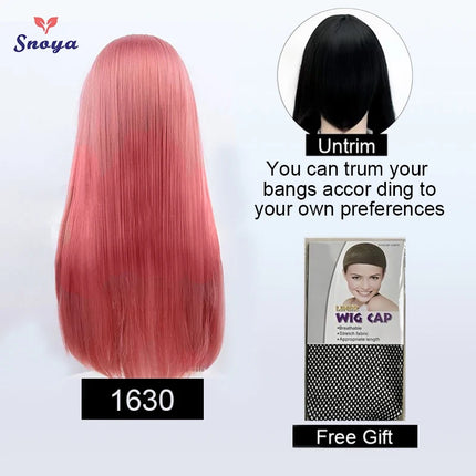 Snoya 60cm synthetic long straight cosplay wig with bangs Heat Resistant hair Anime pink blonde red blue purple women wig