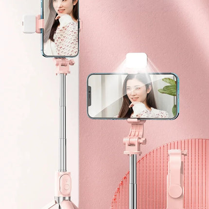 Bluetooth Remote Extendable Selfie Stick Tripod Stand for iPhone Samsung, Tiktok Live Streaming Portable Telescopic Phone Stand